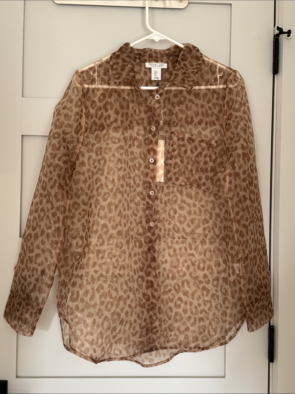 Rachel Zoe Animal Print Sheer Button-Up Blouse - Brown